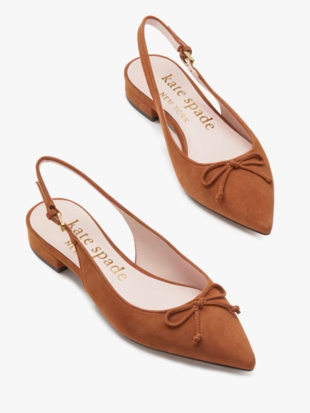 kate spade Tan Suede Pointed Slingback Flats with Bow